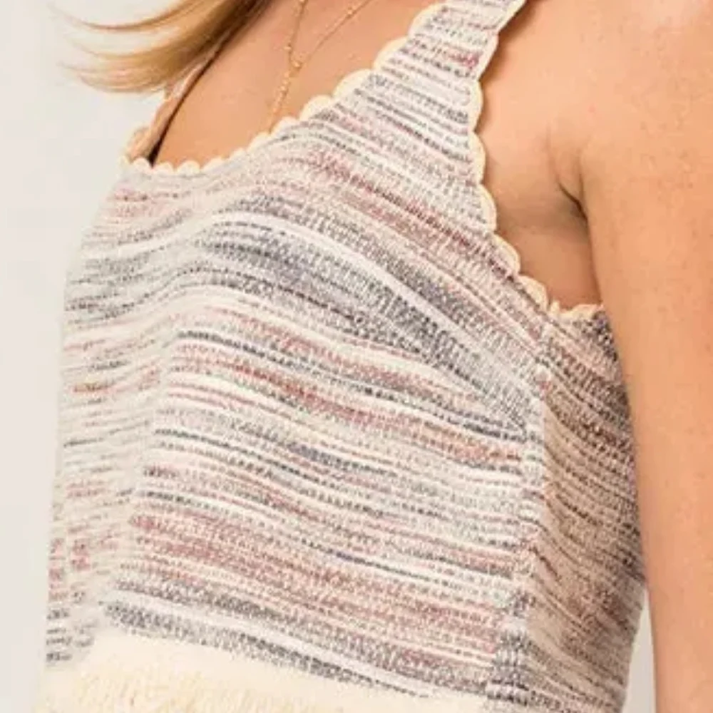 Boho Striped Sleeveless Top with Fringe Size SMALL nwt Boutique - Picture 4 of 5